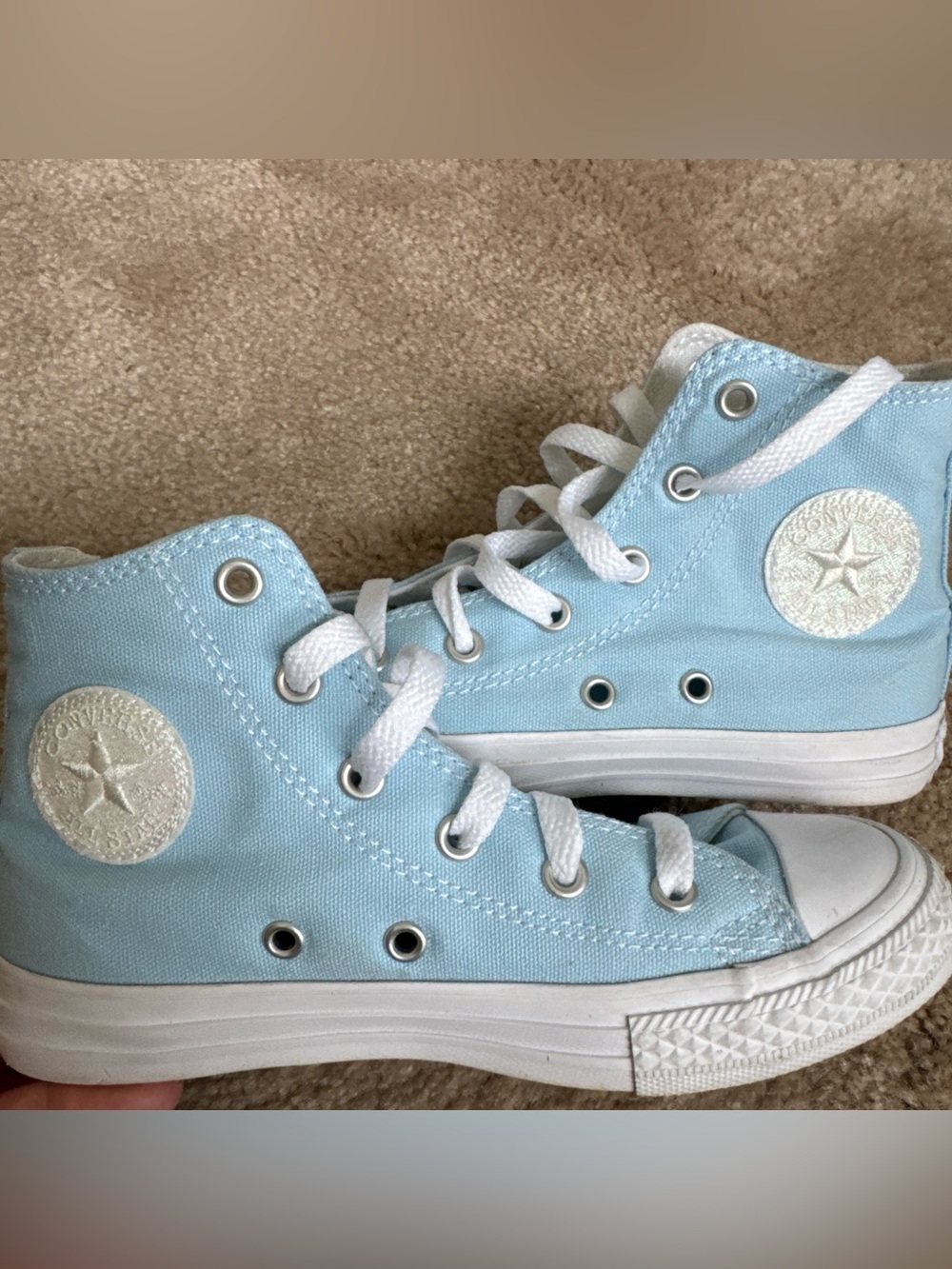 Converse Custom Sky Blue Chuck Taylor All Star Kids High Top Sneaker Size 1Y